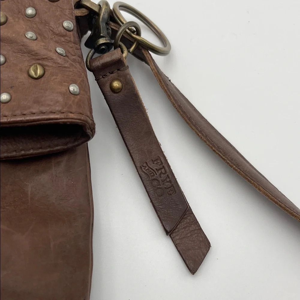 FRYE AND CO. Brown Leather Crossbody with Stud Accents